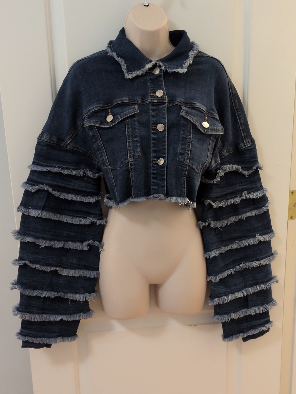 Azalea Wang Frayed Cropped Denim Jacket